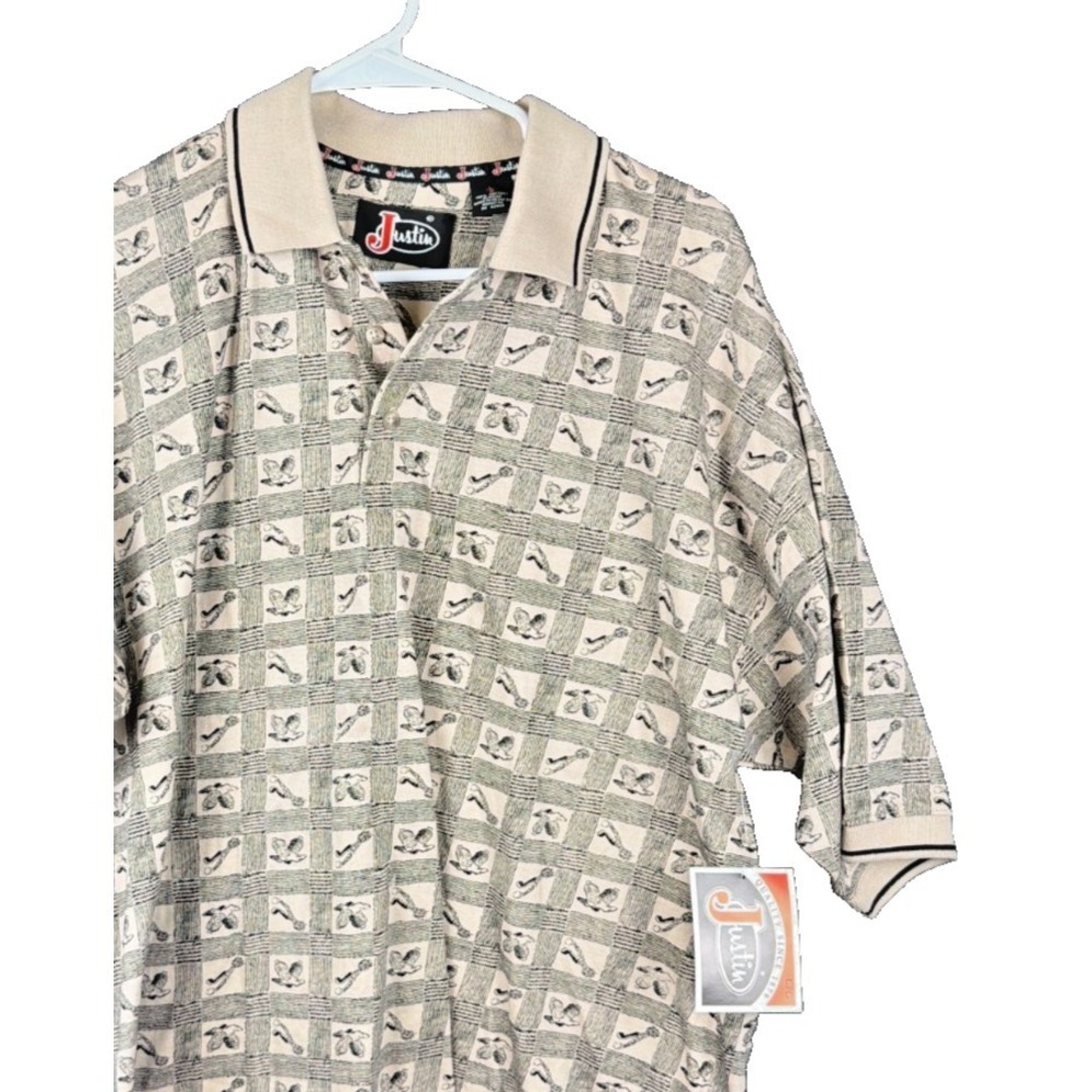 Justin Western Heritage Polo Shirt Large‎ NWT Spurs Boots All Over Print